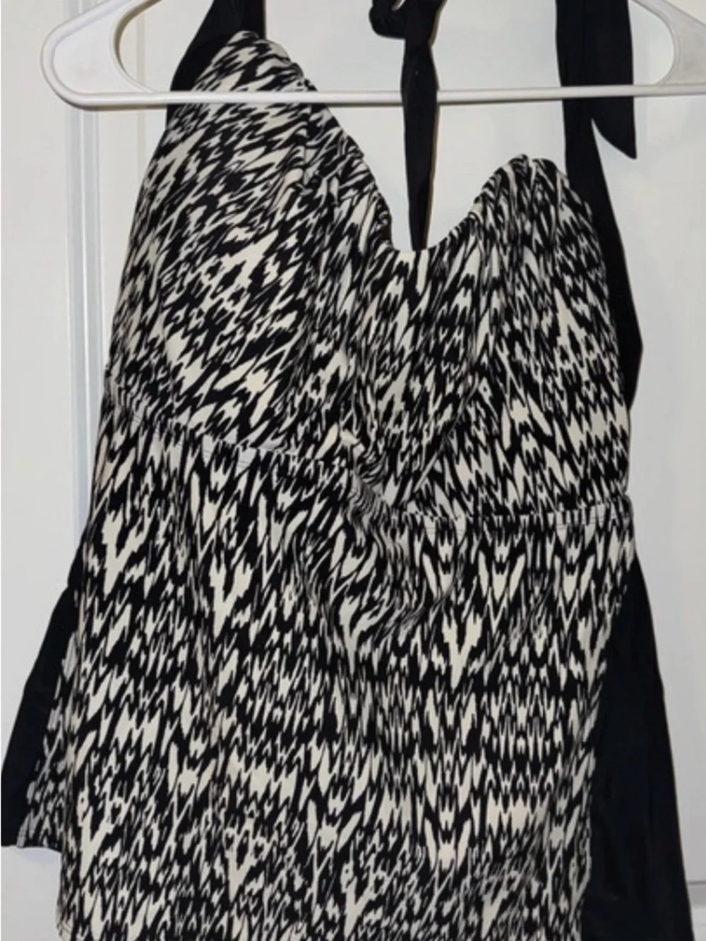 Catalina Black and White Patterned One-Piece Swimsuit with Halter Tie